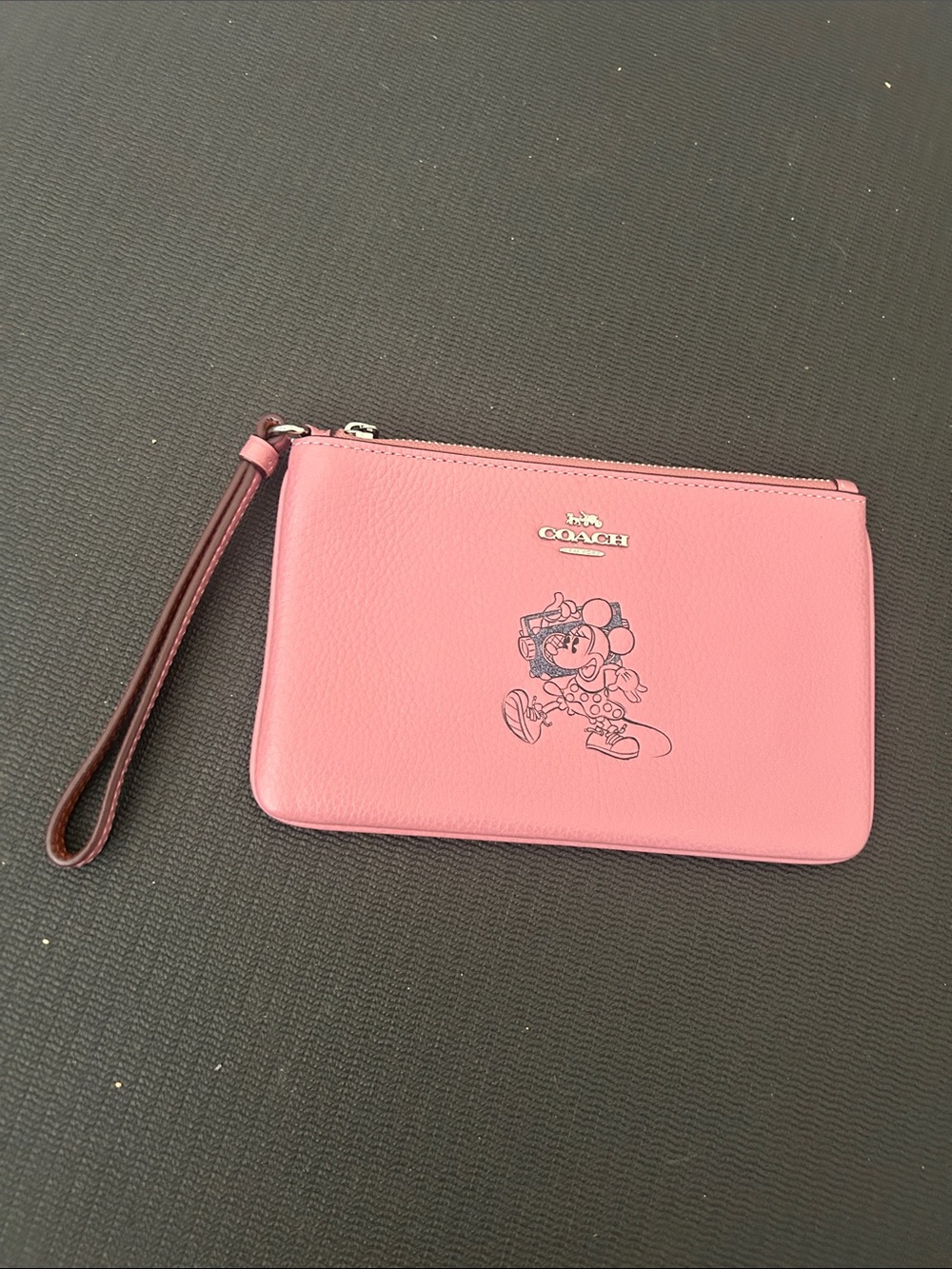 Coach Pink Minnie Mouse Leather Wristlet Pouch